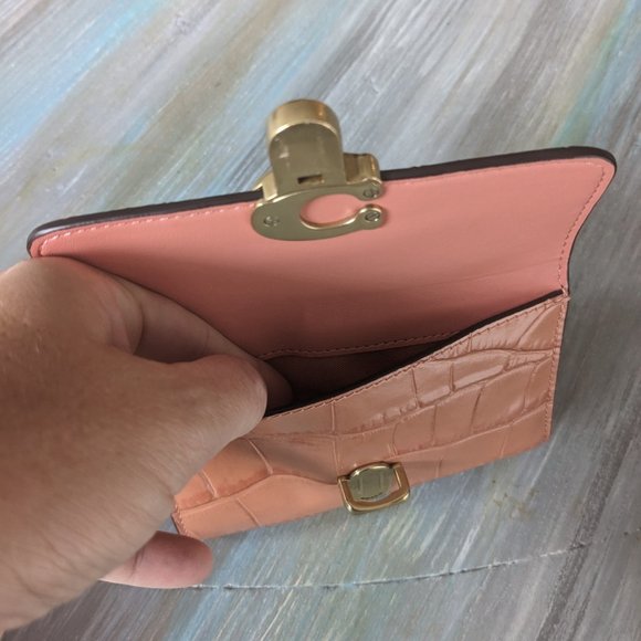 Coach Pink Croc-Embossed Wallet with Gold Hardware - Picture 9 of 11